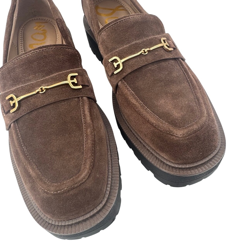 Sam Edelman Lea Platform Loafer Mustang Brown Suede Lug Sole Horsebit 9M - Picture 3 of 10